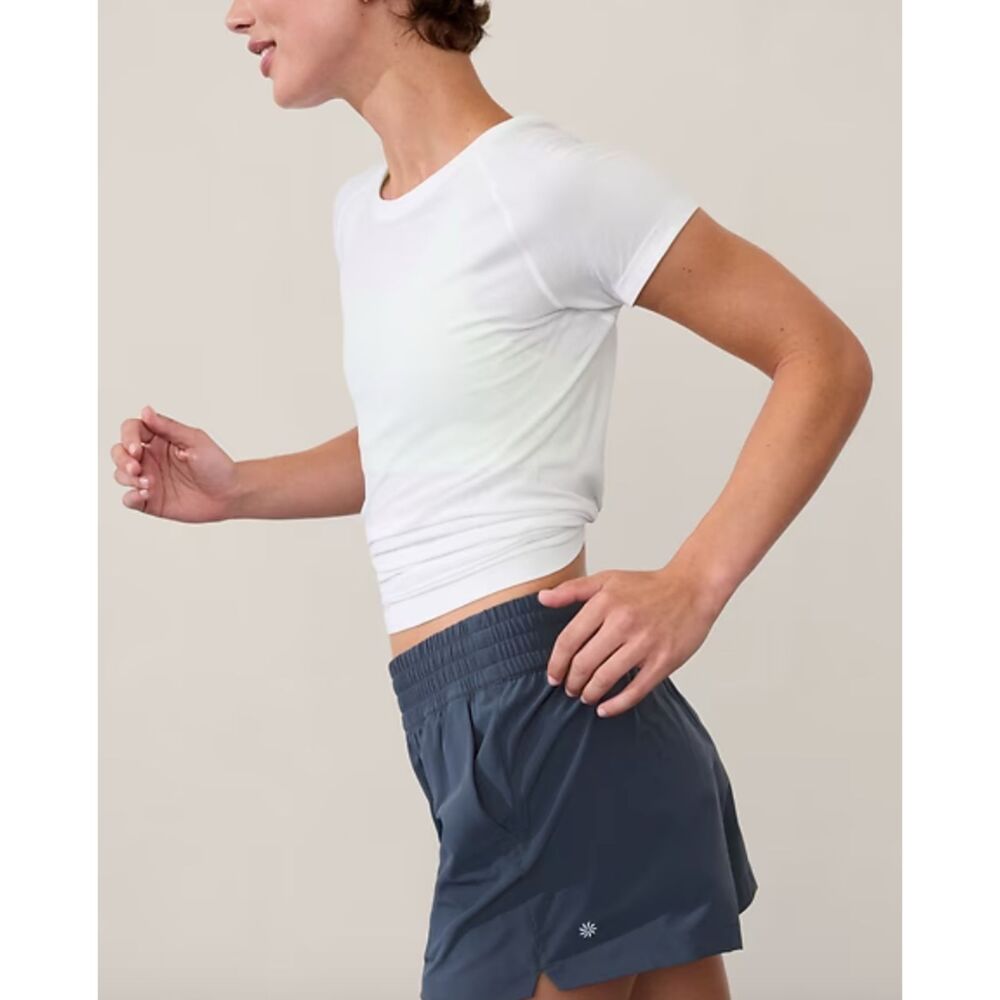 Athleta Womens‎ Momentum Tee Large White Seamless Nylon Stretch Pilates Training